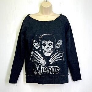 Misfits - Fiend Misfit Skulls Graphic Open Cut Neck Pocket Sweatshirt Size Small